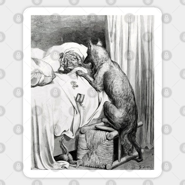 The Wolf and Reds Grandmother - Gustave Dore Sticker by forgottenbeauty